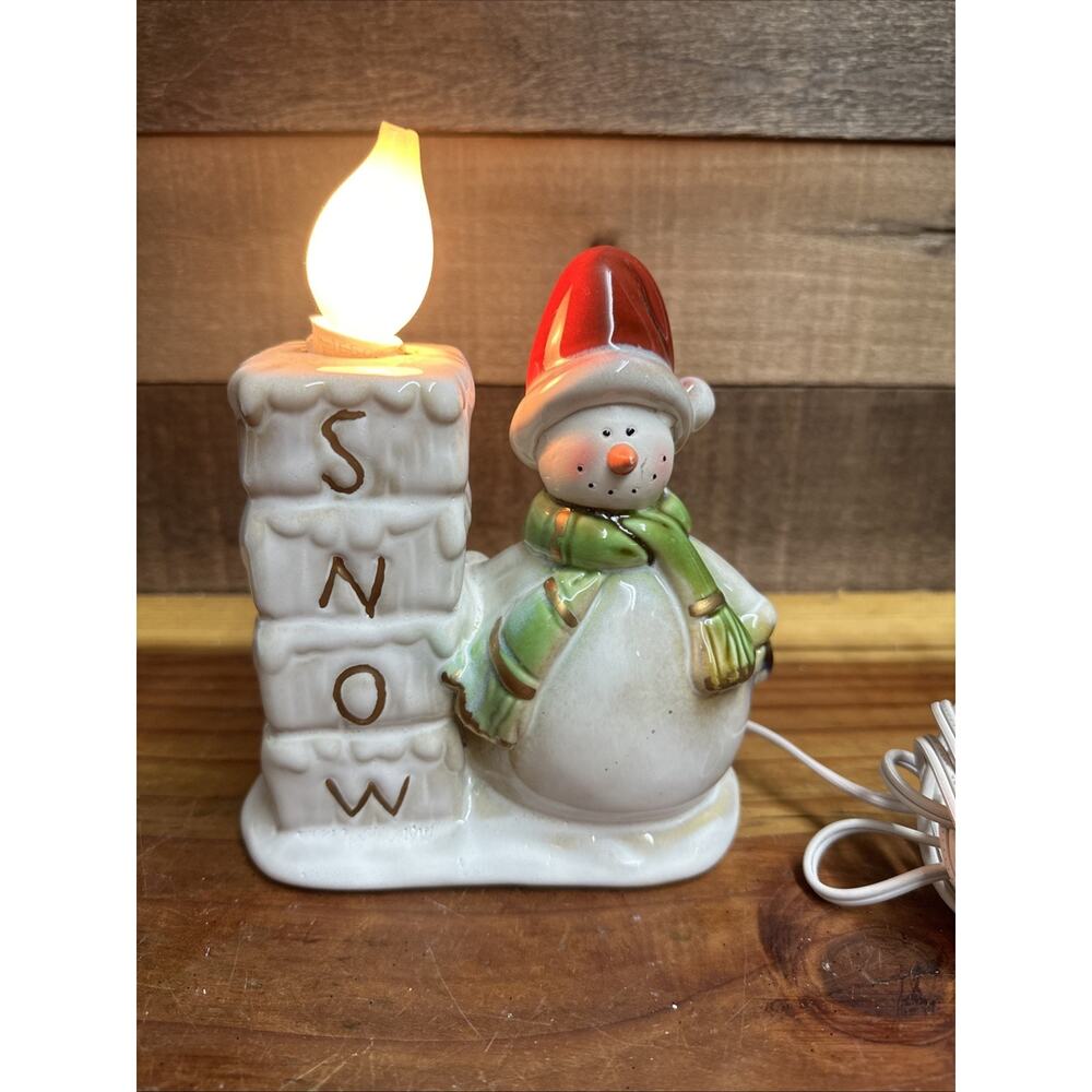 Ceramic Snowman With Lighted Snow Chimney